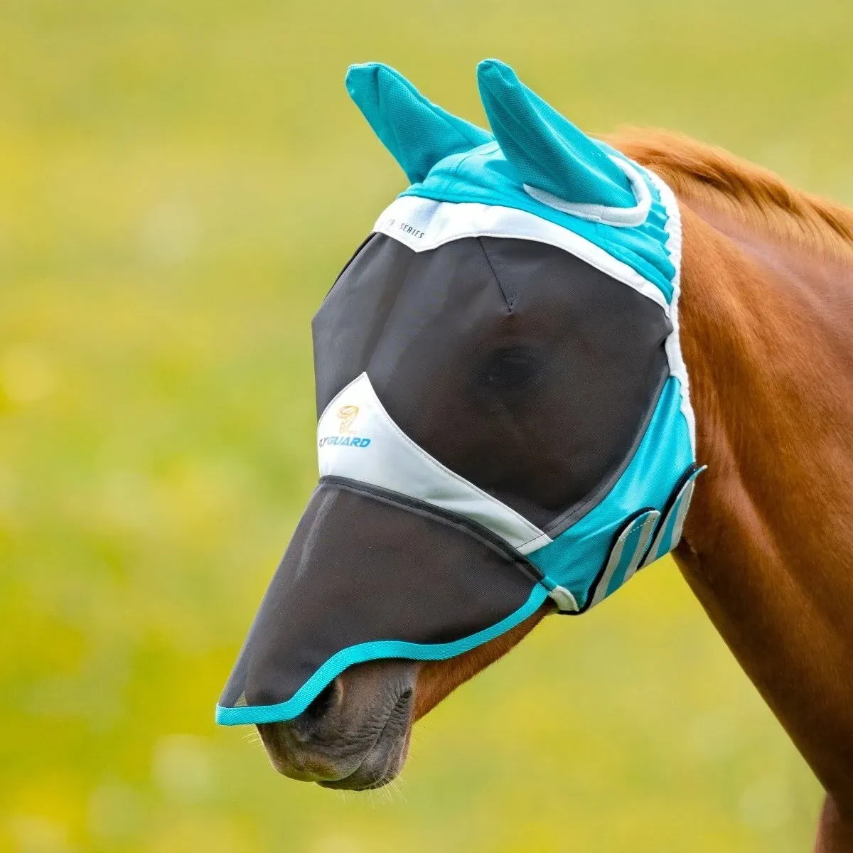 Shires Fine Mesh Fly Mask with Ears and Nose - Teal - Extra Full