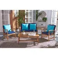 SAFAVIEH Outdoor Nayely 4-Piece Acacia Solid Wood Conversation Patio S