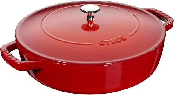 Staub Braiser Sauté Pan 24cm 2.4L Cherry Red Shallow Cast Iron 40511-475 USED