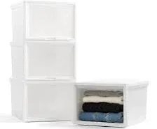 IRIS USA 42 Qt. Large Stackable Plastic Drawers for Clothes, White