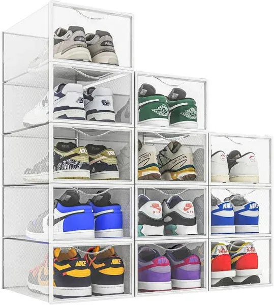 SESENO 12 Pack Shoe Storage Boxes, Clear Plastic Stackable Shoe Organizer Bins