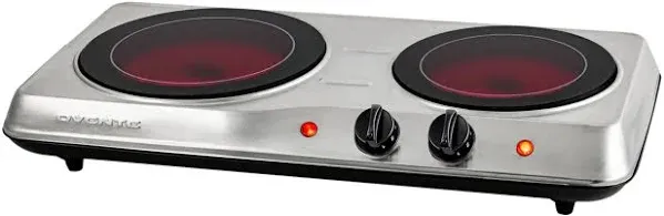 Ovente Countertop Infrared Double Burner, 1700W Electric Hot Plate and Portable Stove with 7.75" and 6.75" Ceramic Glass Cooktop