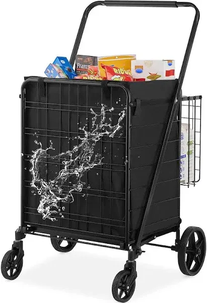 Folding Shopping Cart Rolling Grocery Cart with Double Baskets 330 LBS Shop