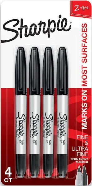 Sharpie Twin Tip Permanent Markers | Fine & Ultra-Fine Points | Black | 12 Count