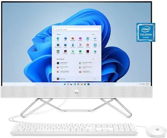 HP 22 AIO 21.5" FHD All-in-One Desktop Computer, Intel Celeron J4025 Up to 2.9GHz, 4GB DDR4 RAM, 128GB PCIe SSD, 802.11AC WiFi, BT, Keyboard and Mouse, White, Windows 11 Home, BROAG 64GB Flash Drive