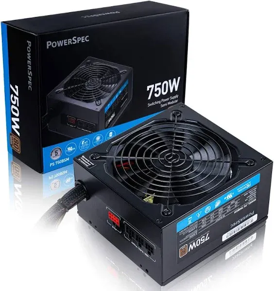 PowerSpec 750W 80 PUS Bronze Certified Semi-Modular Gaming PSU Power Supply