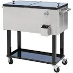 Outsunny 80 qt Rolling Cooling Bins Ice Chest On Wheels Outdoor Stand Up Drink Cooler Cart for Party, Stainless Steel