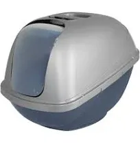 Basic Hooded Enclosed Cat Litter Pan Covered Plastic Box with Door,Blue Silver