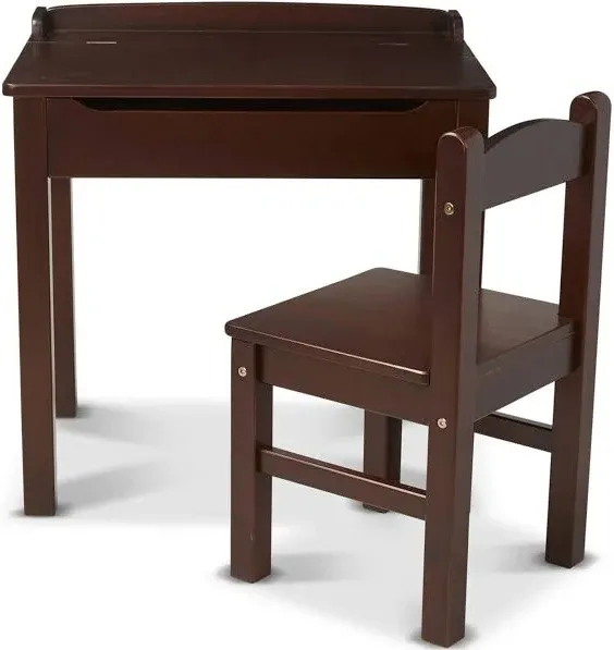 White MELISSA &amp; DOUG  Wooden Desk Table &amp; Chair with Compartment School Homework