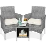 Best Choice Products 3-Piece Outdoor Wicker Conversation Patio Bistro Set, w/ 2 Chairs, Table - Gray/Cream