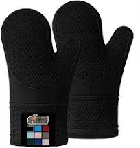 Gorilla Grip Heat and Slip Resistant Silicone Oven Mitts Set Soft Cotton Lining