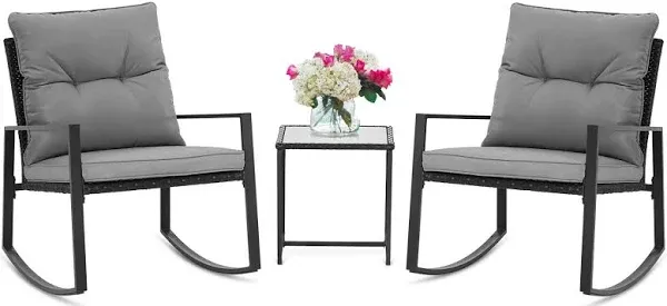 SUNCROWN 3 Piece Outdoor Rocking Bistro Set