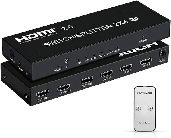 HDMI Switch Splitter 2 in 4 Out 4K@60Hz