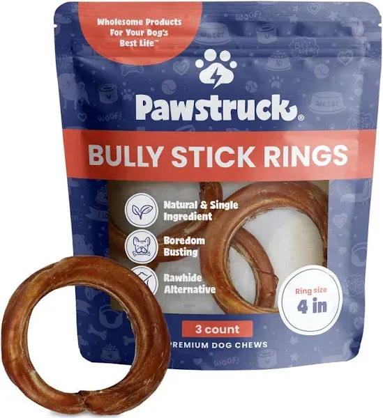 Pawstruck All Natural 4" Bully Stick Rings for Dogs Grain Free