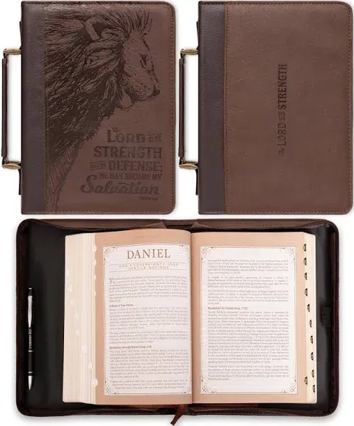 Bible Cover XL Brown Lord Is My Strength Exodus 15:2