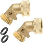 PLG Brass 45 Degree Garden Hose Elbow Connector with Shut Off Valve for RV, 2...