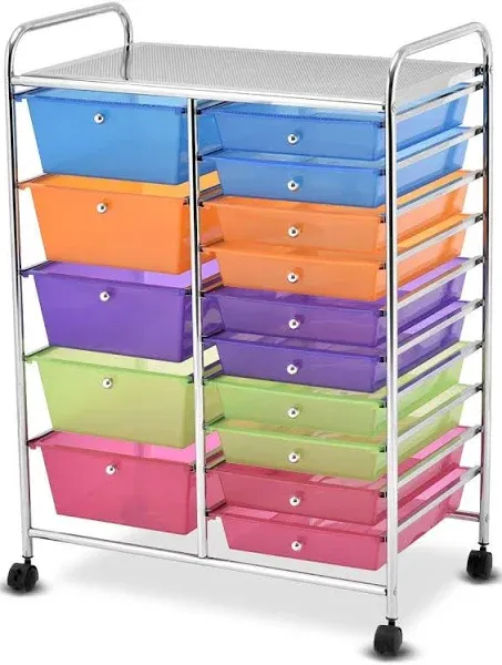 Costway 15 Drawers Rolling Storage Cart Organizer