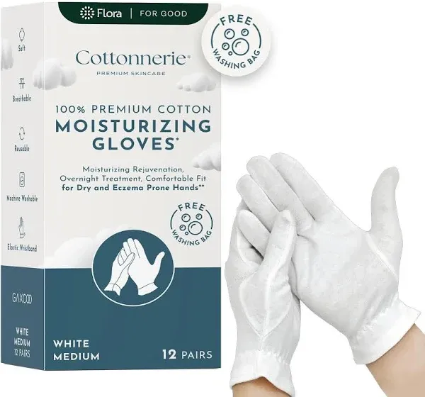 Cottonnerie Cotton Moisturizing Gloves XL White / 8 Pairs