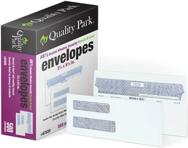 Quality Park #8 5/8 Double-Window Security Envelopes, Self-Sealing, Tamper Evide