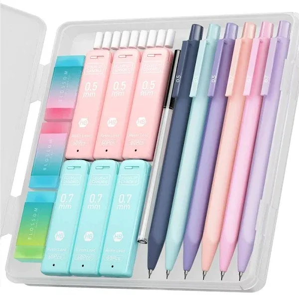 Cute Mechanical Pencil Set, 6PCS Pastel Mechanical Pencils 0.5 &amp; 0.7Mm with 360P