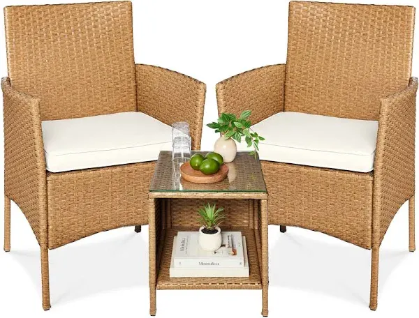 Best Choice Products Outdoor Bistro Set 3-Piece W/ 2-Chairs Table Cushions Ivory