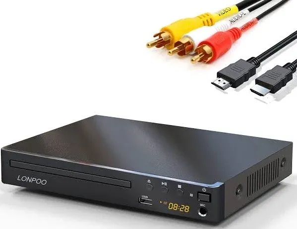 DVD Player for Tv,lonpoo Full HD DVD CD Player with HDMI,Region Free,Anti-Skip,No Picture Freeze,Noise Cancellation, Black