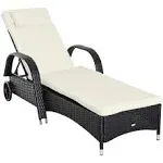 Outdoor Reclining Sofa, Cushion, Armrests, Headrest, PE Rattan, Rolling