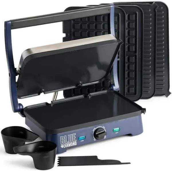 Blue Diamond Electric Grill 77-Sq-In Ceramic Nonstick w/ Griddle, Waffle Plates