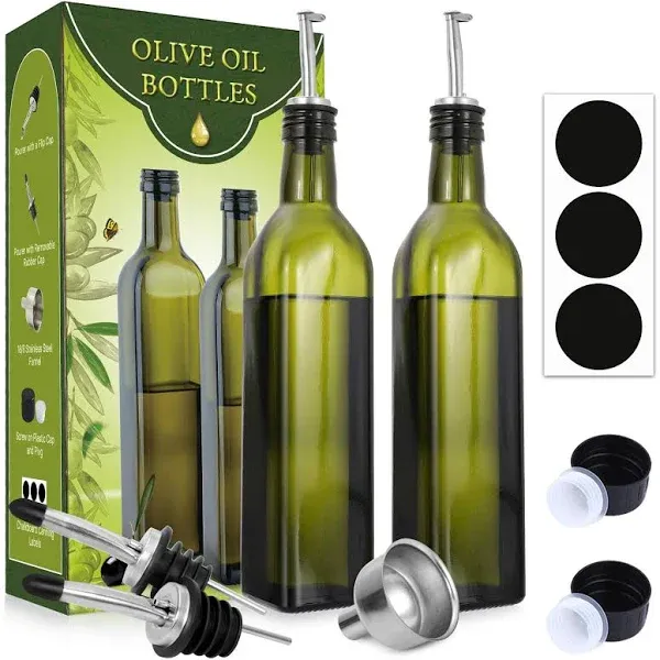 Kitchen Olive Oil Carafe Decanter 500ml Green Oil & Vinegar Cruet 17oz clear green square olive oil glass bottle