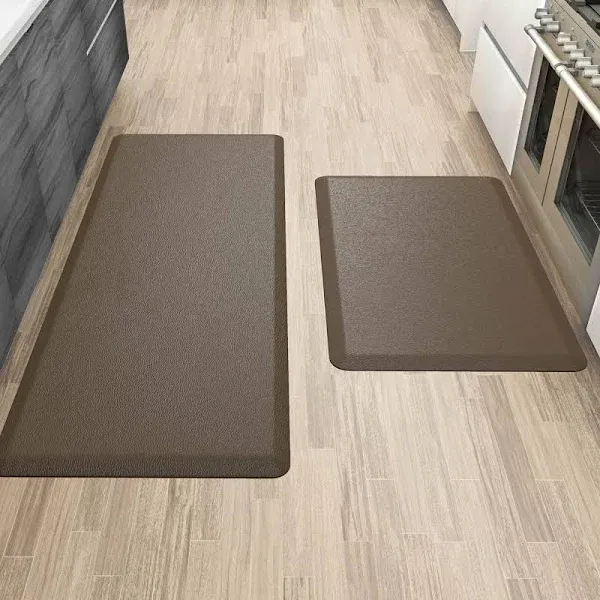 More Décor Anti Fatigue Kitchen Floor Mat, Standing Desk Mat, Double Pack, Non Slip, Waterproof - 0.47 Inches Thick - Rug Sizes 17.3" x 28" and 17.3" x 47.2" - Brown