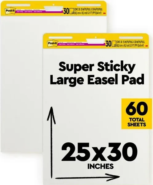 Post-it - Self-Stick Easel Pads, White, 30 Sheets - 4 Pack