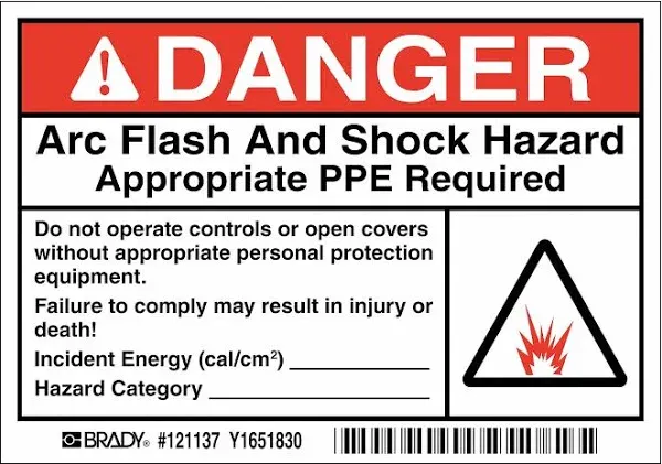 Arc Flash Label Brady