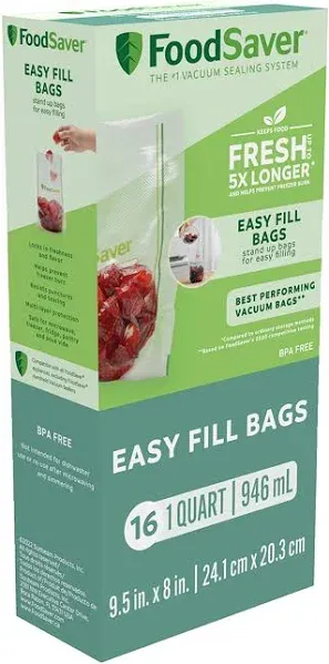 FoodSaver Easy Fill Vacuum Seal Bags, 1 Quart, 16 Count