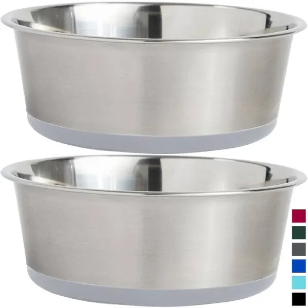 Rust Resistant Stainless Steel Pet Bowls - Set of 2 - Non-Slip Silicone Base