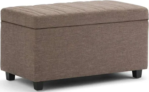 SIMPLIHOME Darcy 33 Inch Wide Contemporary Rectangle Storage Ottoman Bench in Stone Grey Vegan Faux Leather, For the Living Room, Entryway and Family Room