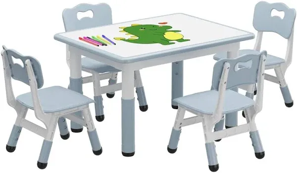 GAOMON Kids Table and 4 Chairs Set, Height Adjustable Toddler Table and Chair Set for Ages 2-10