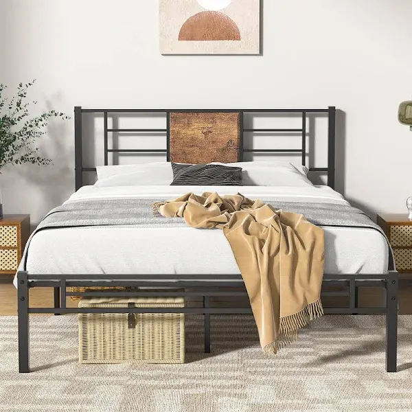 Twin Size Bed Frame with Headboard, Heavy-Duty Platform with Steel Slats Supp...