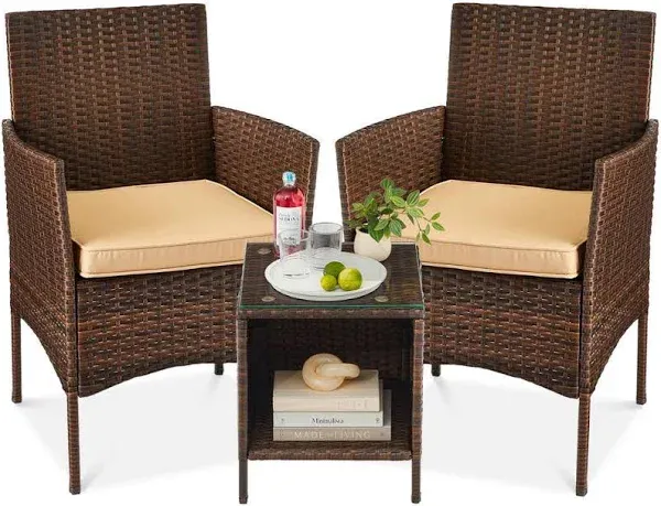 Best Choice Products SKY6381 3-Piece Outdoor Wicker Conversation Patio Bistro