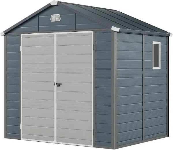 YITAHOME 7.87x9.1FT Resin Storage Unit sans Flooring, All-Weather Plastic Shed with Window, Vents and Secured Doors, Outdoor Plastic Tool Cabin for Poolside, Lawn, Backyard, Patio, Dark Gray