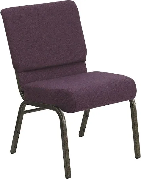 Hercules Series 21''W Stacking Church Chair Plum Fabric/Gold Vein Frame