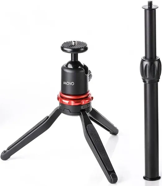 Movo Universal Mini Camera Tripod with Extendable Pole (MV-T1) Adjustable Head, Heavy-Duty Aluminum Travel Stand for DSLR, Mirrorless, GoPro, Smartphones, Compact, Portable