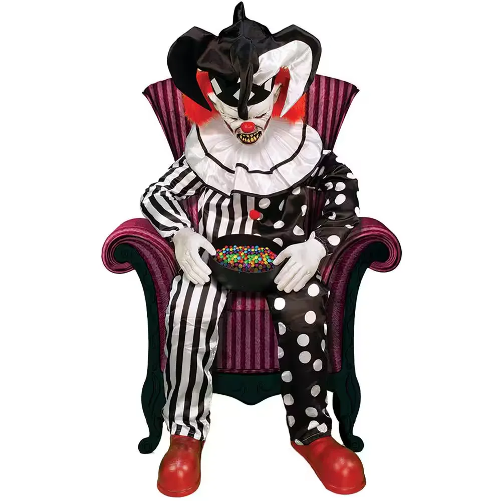 Haunted Hill Farm Hartley the Sitting Scare Clown by Tekky, Premium Talking Halloween Animatronic, Plug-In or Battery HHSTCLOWN-FLSA