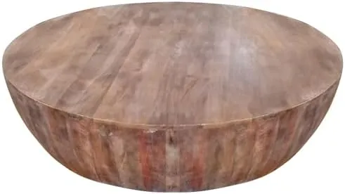 Arthur Handcarved Drum Shape Round Top Mango Wood Distressed Wooden Coffee Table, Brown - Bed Bath & Beyond - 32355188