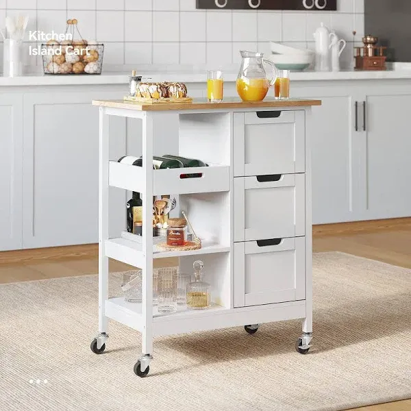 Kitchen Island Trolley Carts Storage Cabinet with 3 Drawers and Storage Sheleves