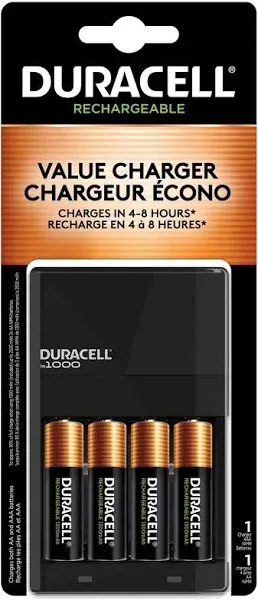 Duracell Batteries, Value Charger, Rechargeable, AA, 4 Pack