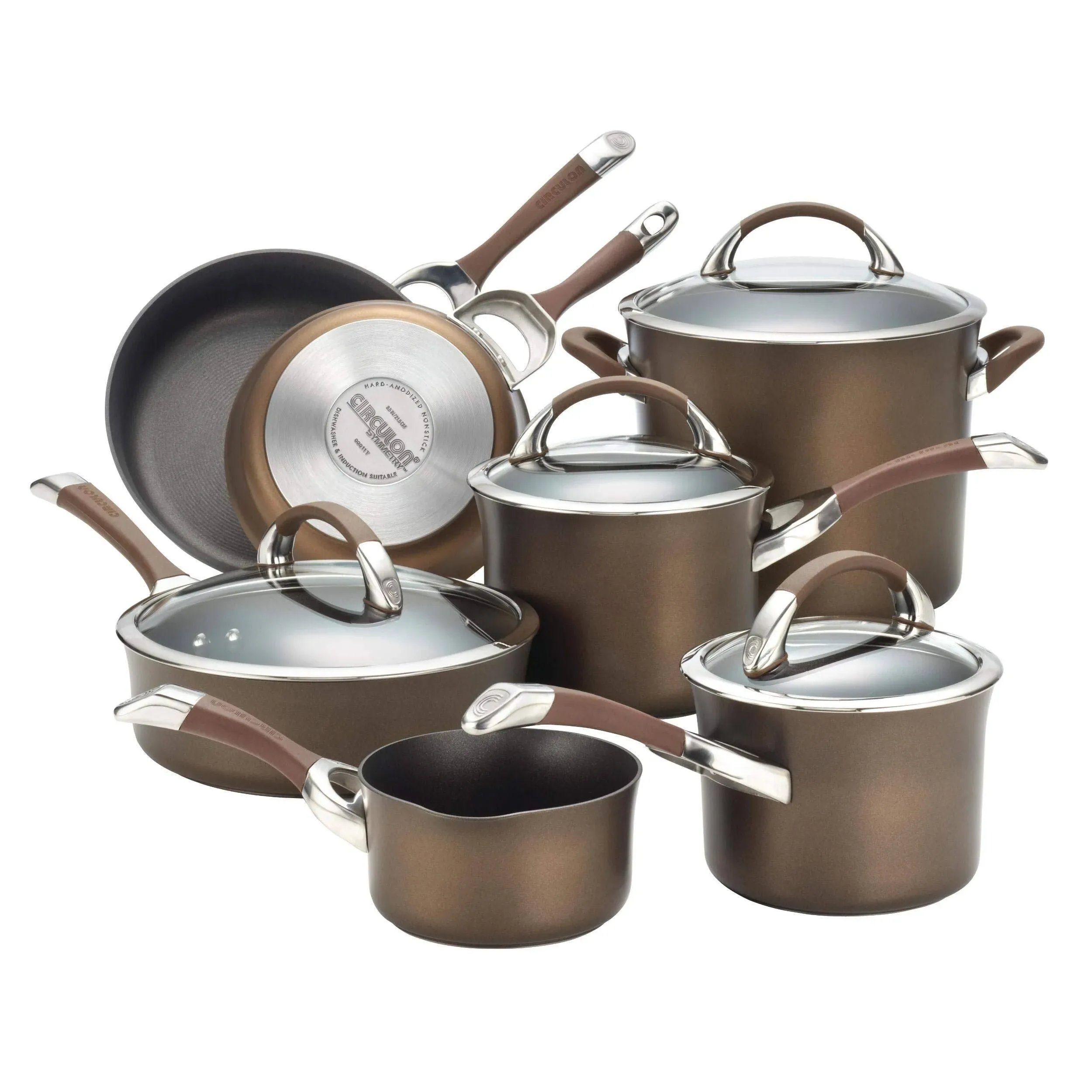 Circulon Symmetry Dishwasher Safe Hard Anodized Nonstick Cookware Pots and Pans Set, 11-Piece, Chocolate