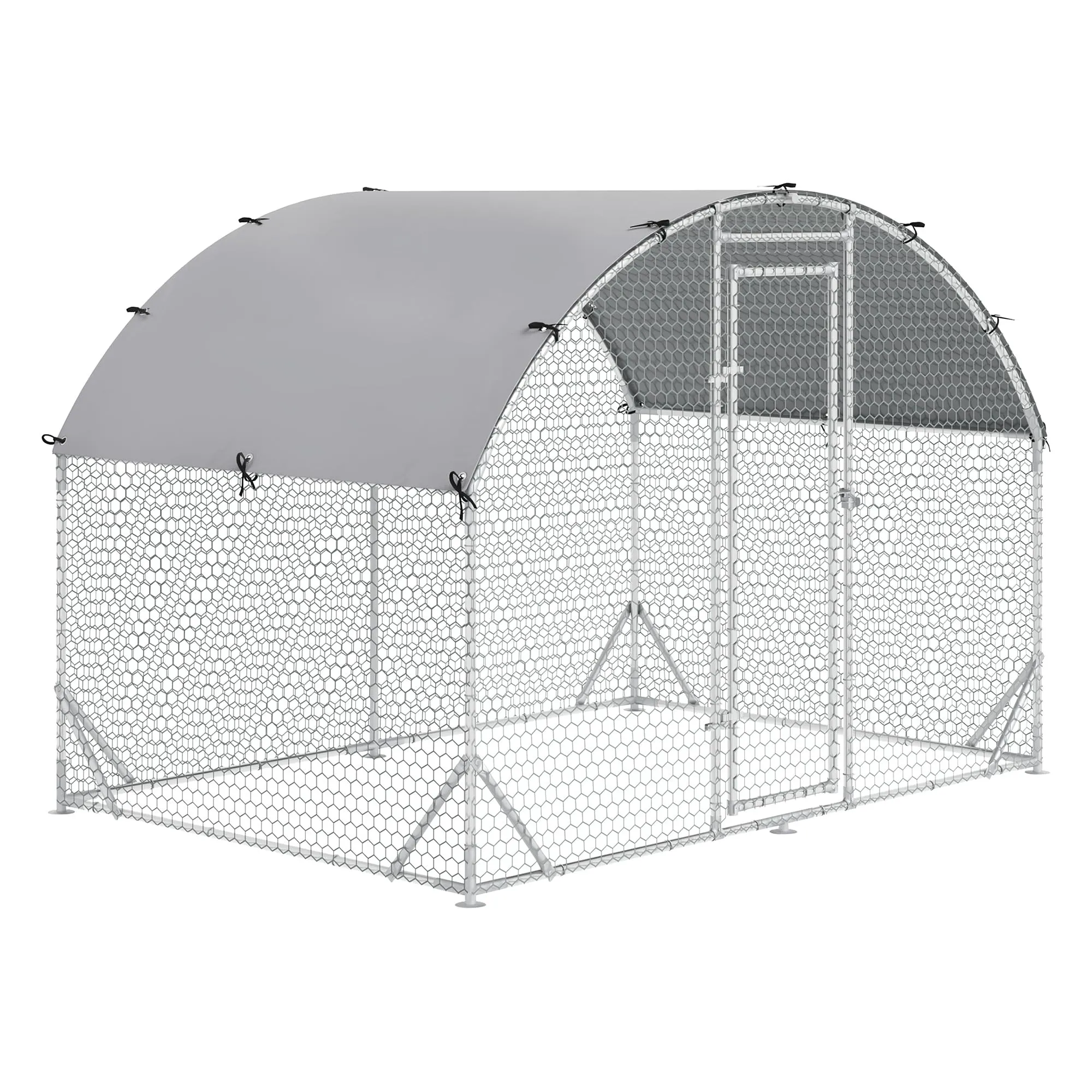 PawHut Galvanized Large Metal Chicken Coop Cage Walk-In Enclosure