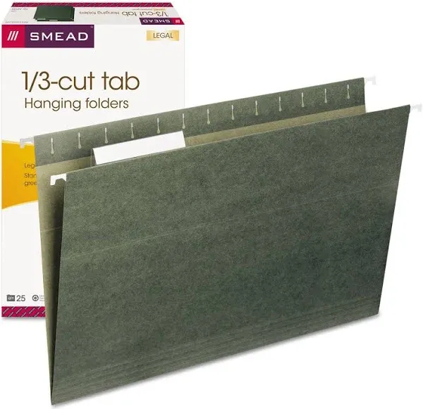 Smead 64135 Standard Green Hanging File Folders - Legal - 8.50&#034; X 14&#034; - 1/3 Tab