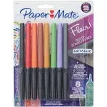 Paper Mate Flair Metallic Porous Point Pen, 0.7 mm, Assorted Ink and Barrel Colors, 8/Pack