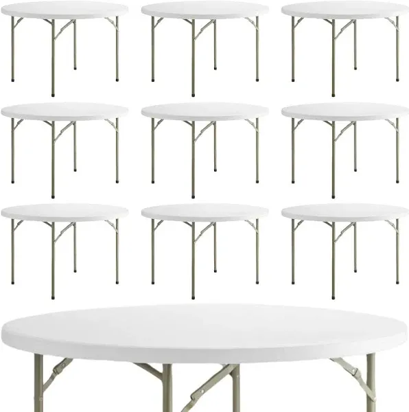 60 inch. Round Granite White Folding Table, Heavy-Duty, Hi Top, 10 Pack, for Events